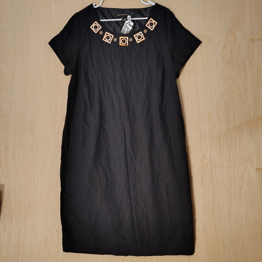 Lane Bryant Dress Womens 18 Black Linen Blend Embellished Beaded Neckline NWT
